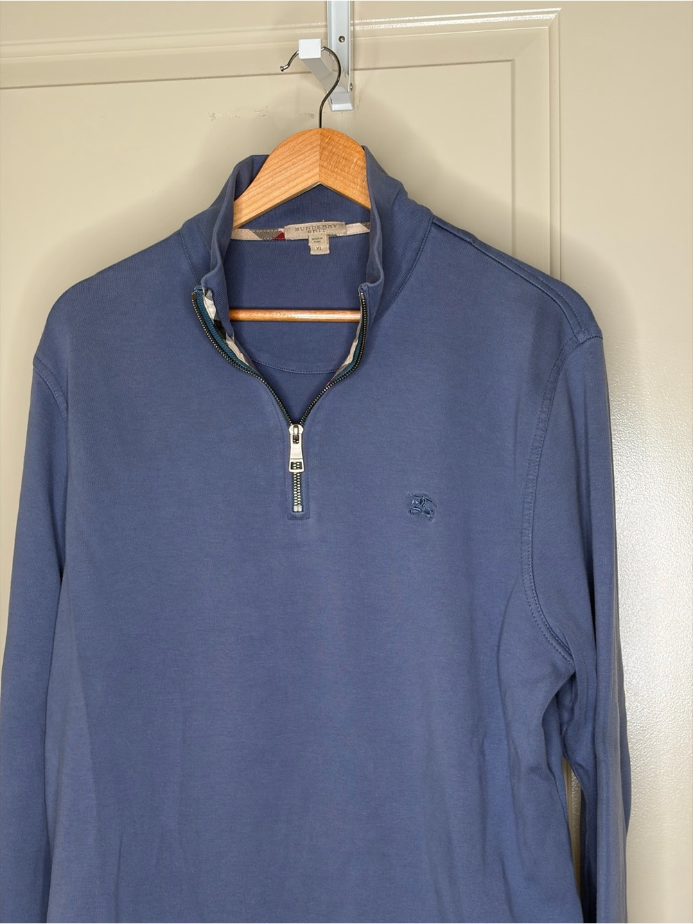 Burberry Brit Men’s Half Zip Size XL Fits Like US L Blue Checker Inside Pattern